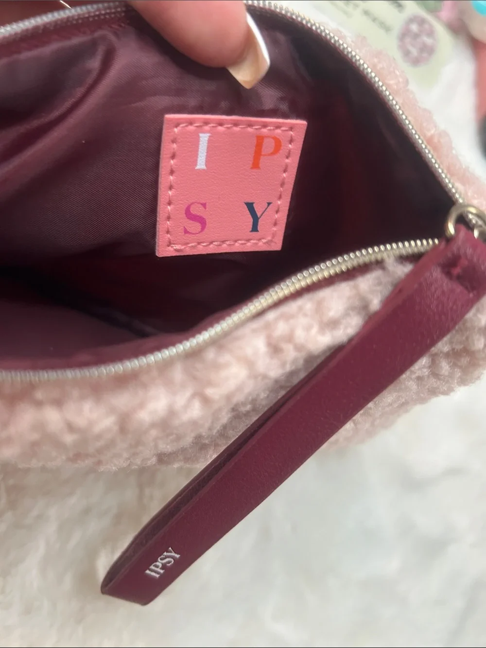 Ipsy Plush Pink Shearling Pouch bundle